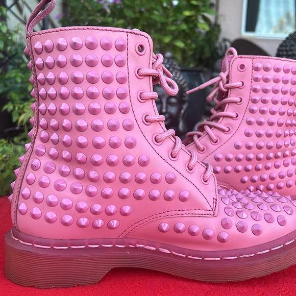 Dr. Martens Mono PINK Metal Spike Combat Moto Boots - Picture 12 of 17